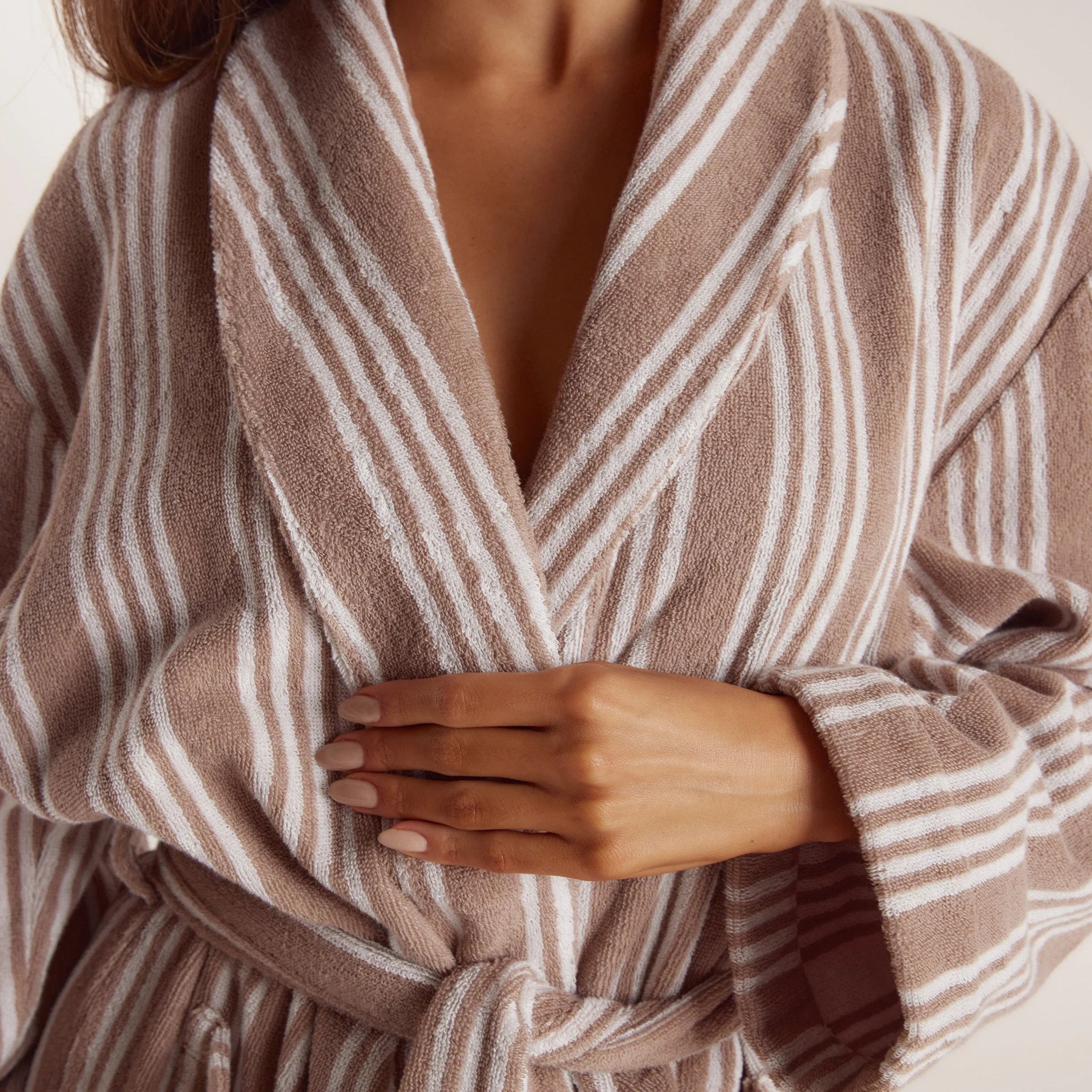 Towelling Dressing Gown - Striped Malt - Image 3