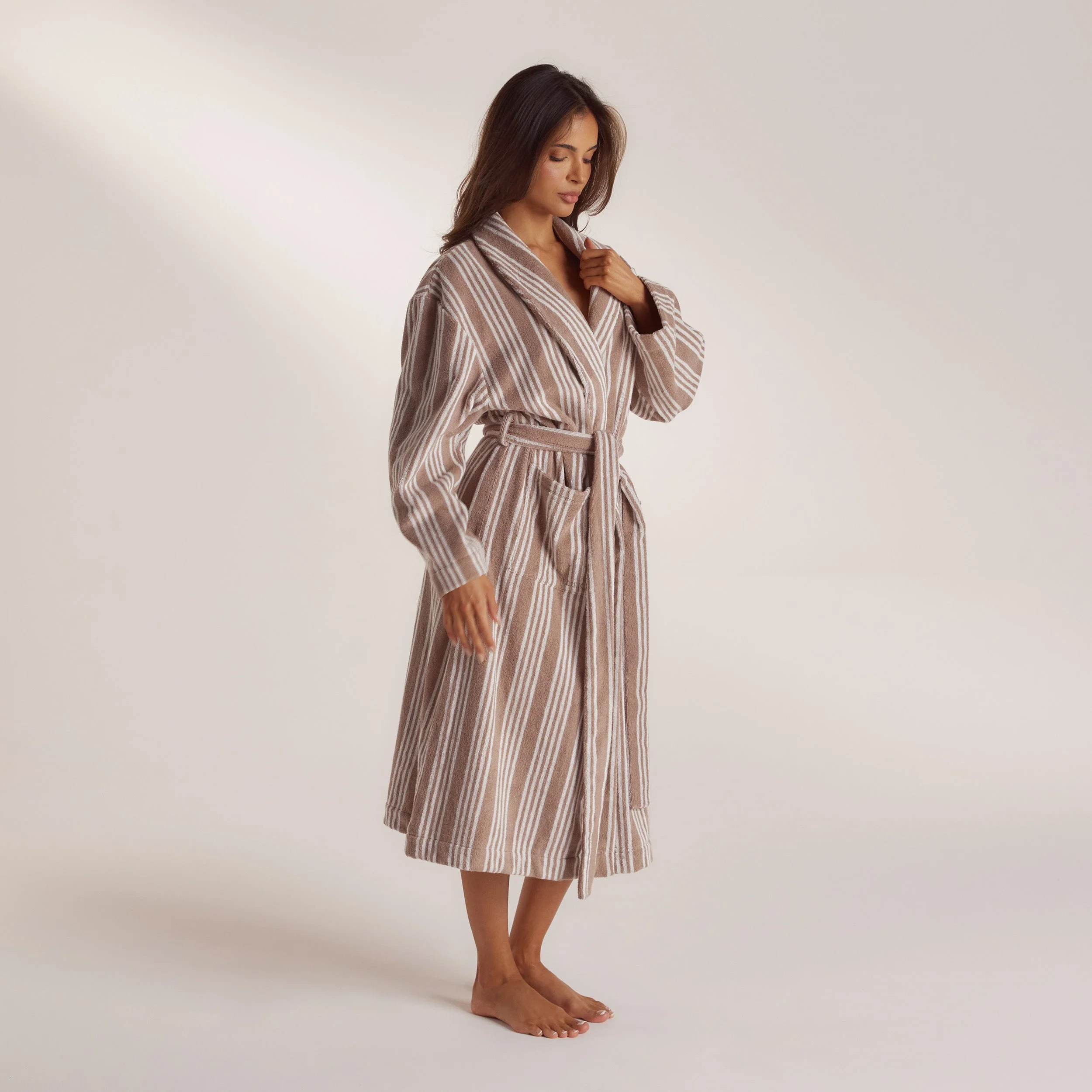 Towelling Dressing Gown - Striped Malt - Image 4