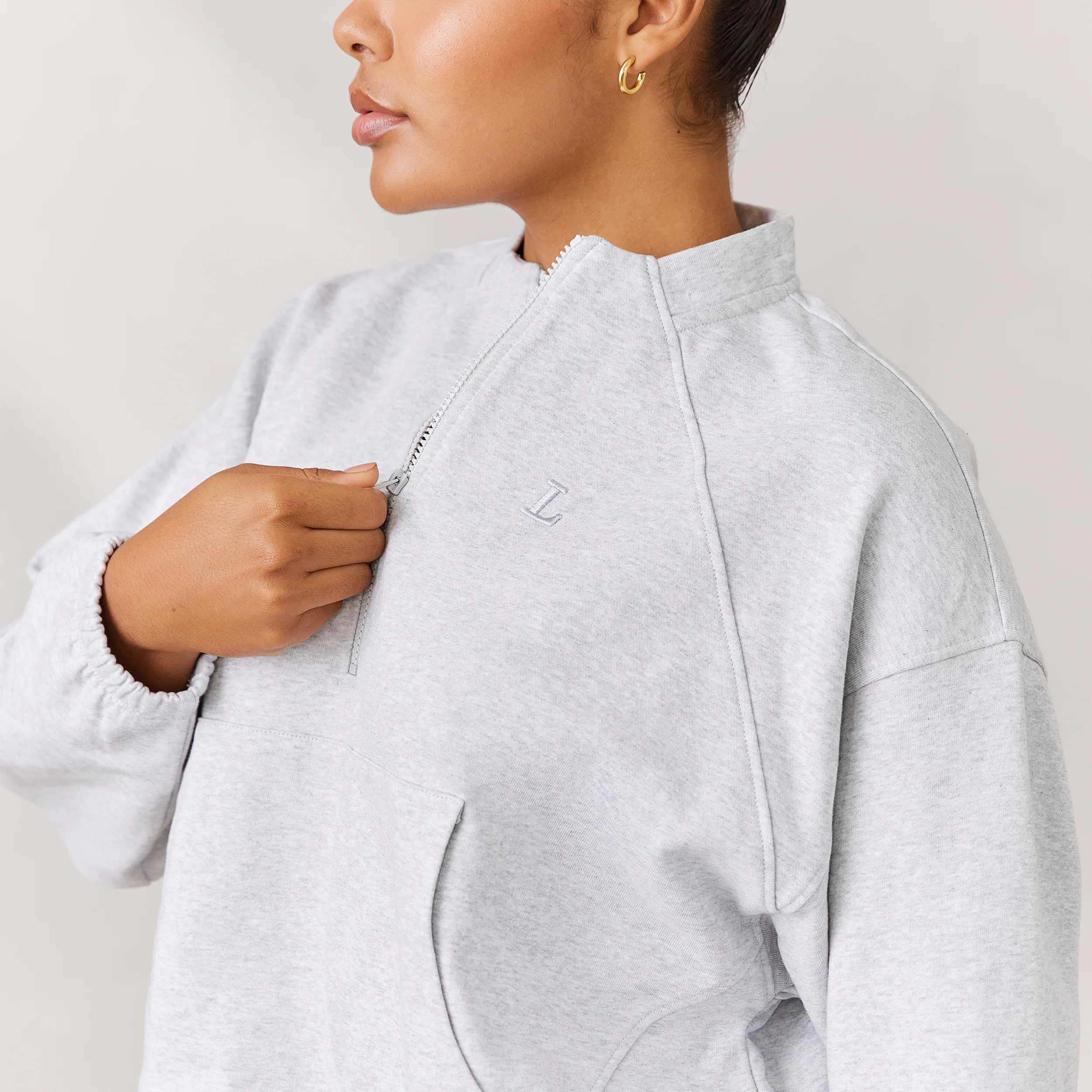 Varsity Quarter Zip Jumper - Frost Melange - Image 2