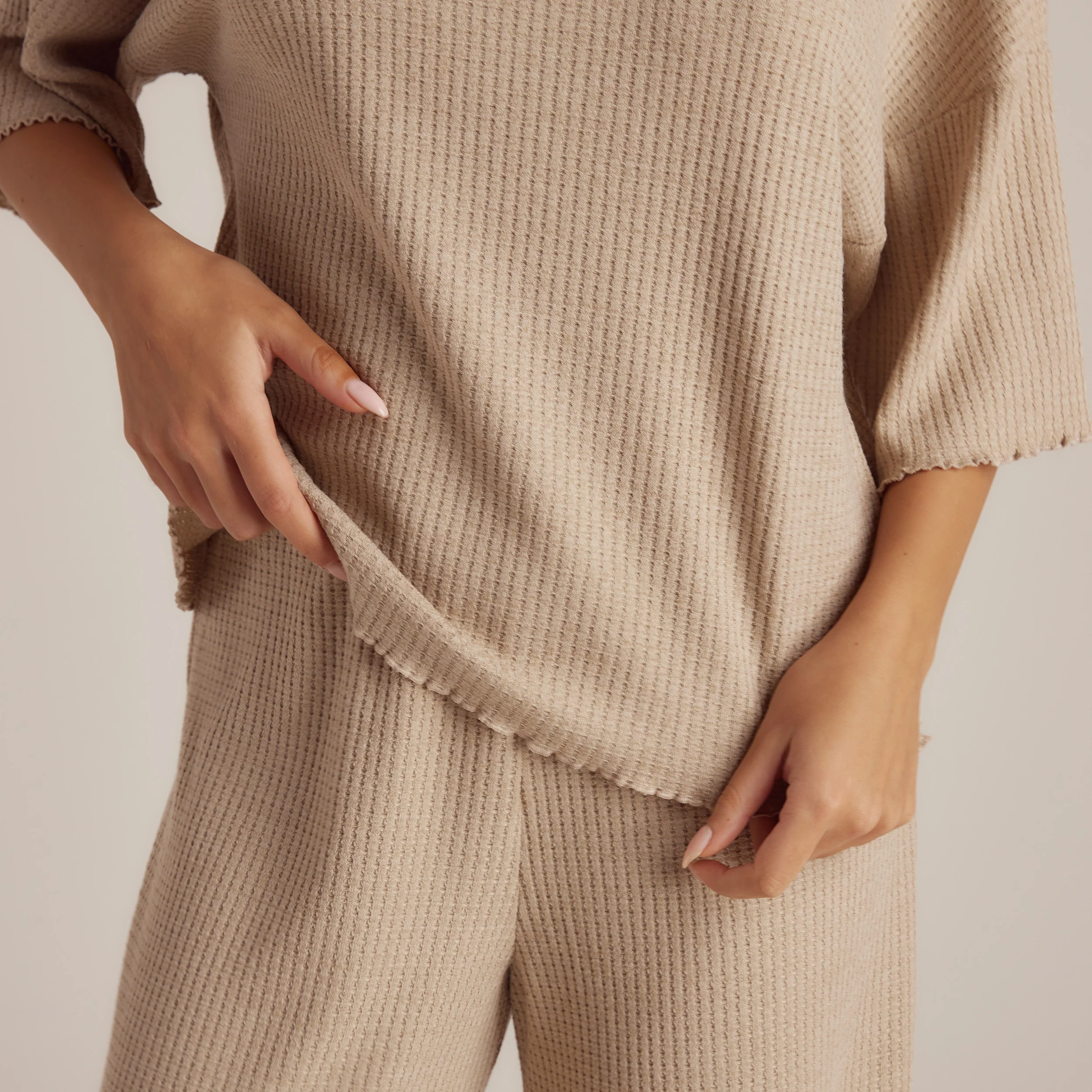 Soft Waffle Pyjama Top - Mink - Image 5
