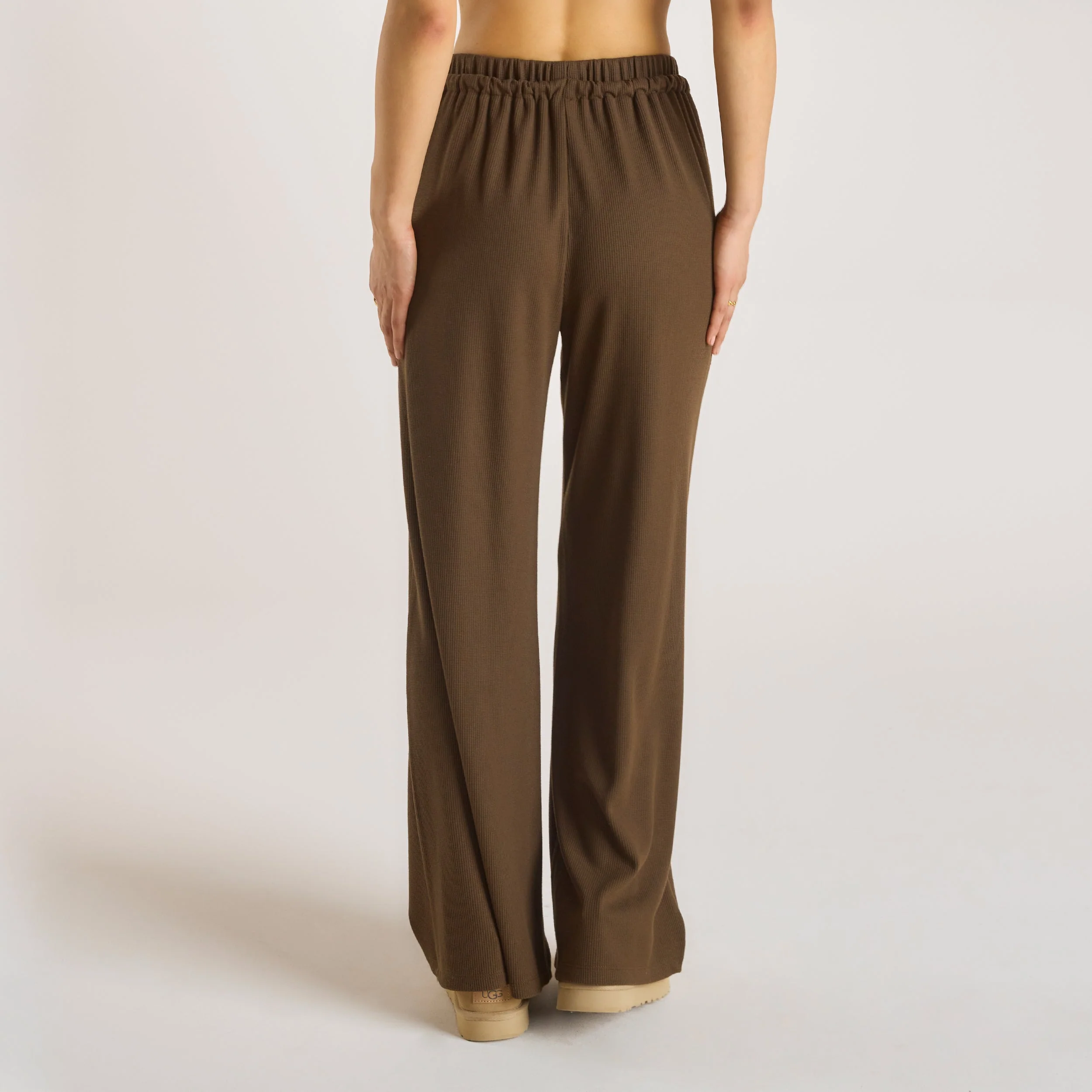 Waffle Wide Leg Trousers - Chocolate - Image 2