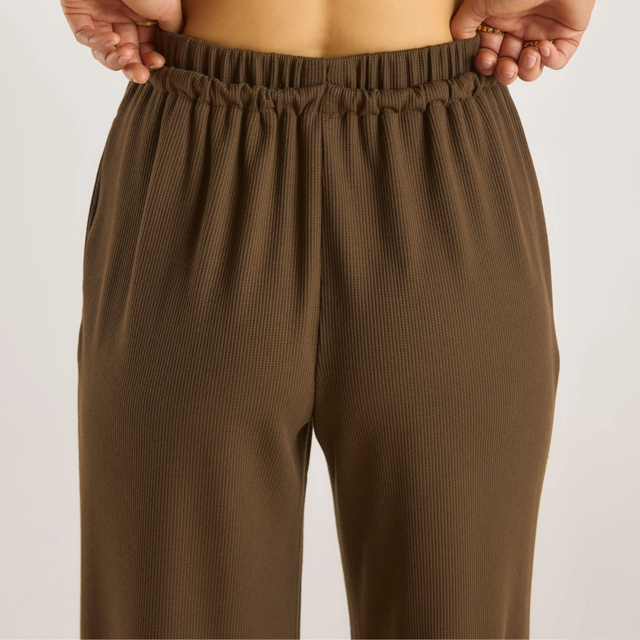 Waffle Wide Leg Trousers - Chocolate - Image 6