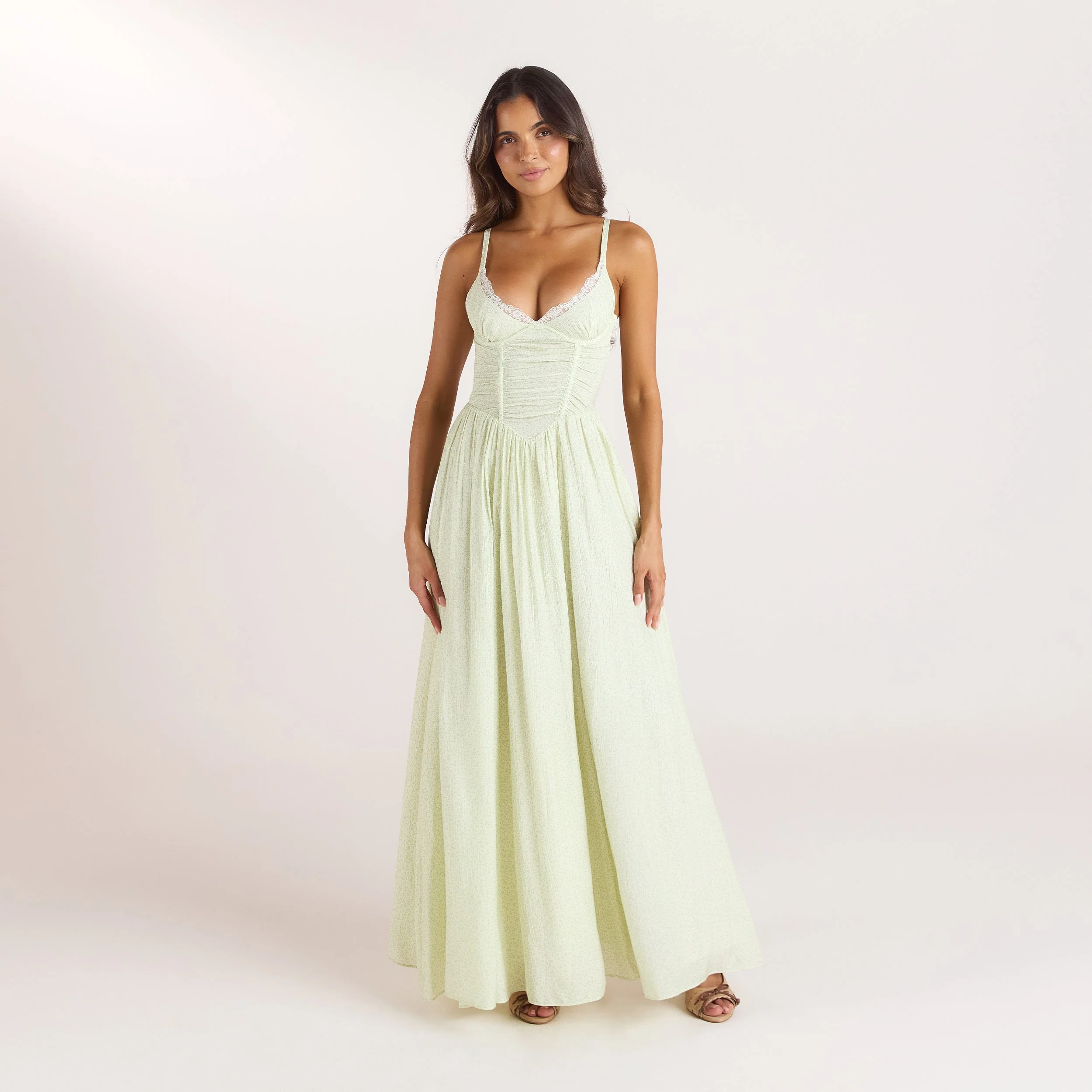 Wired Plunge Maxi Dress - Cream Floral