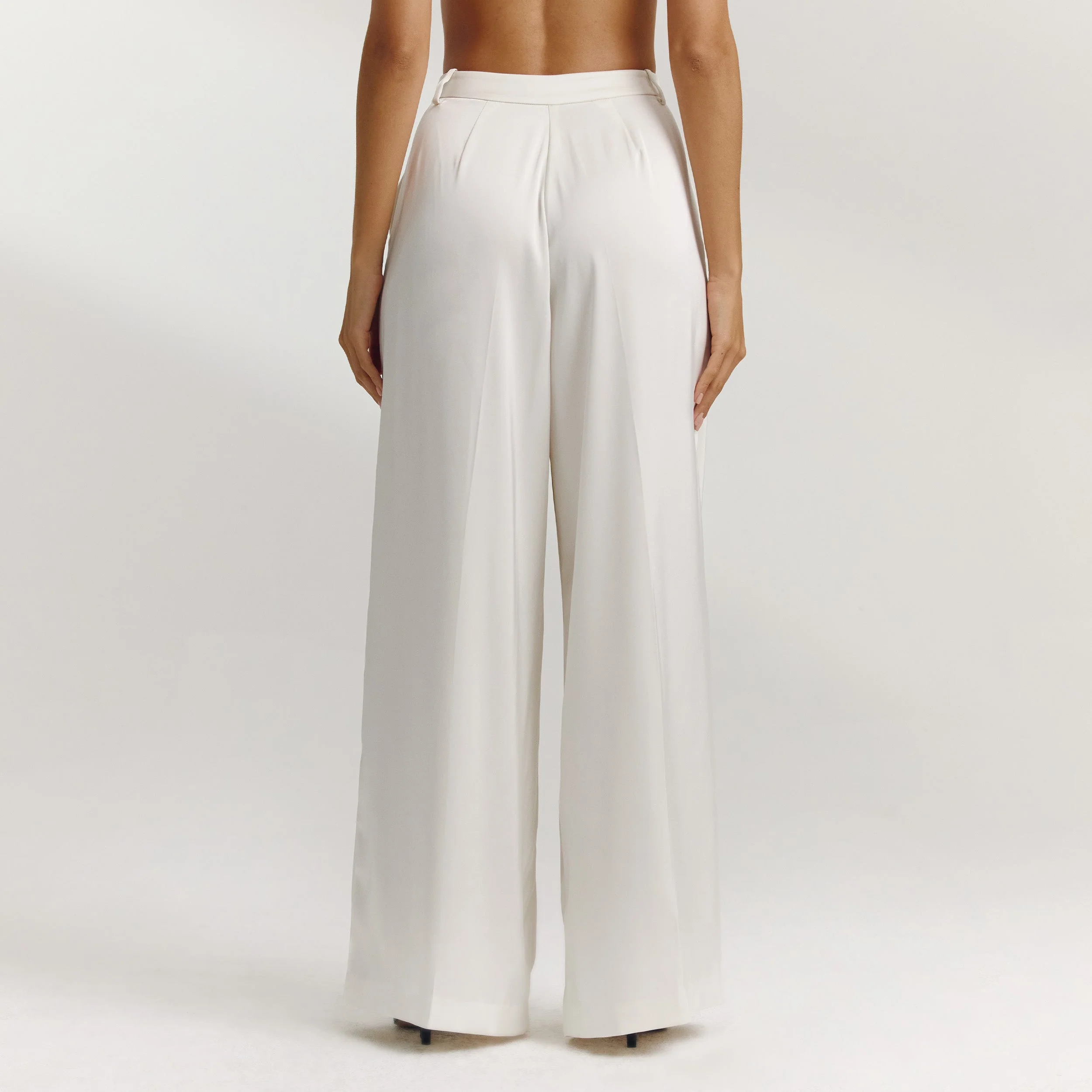 Satin Wide-Leg Trousers - Off White - Image 4