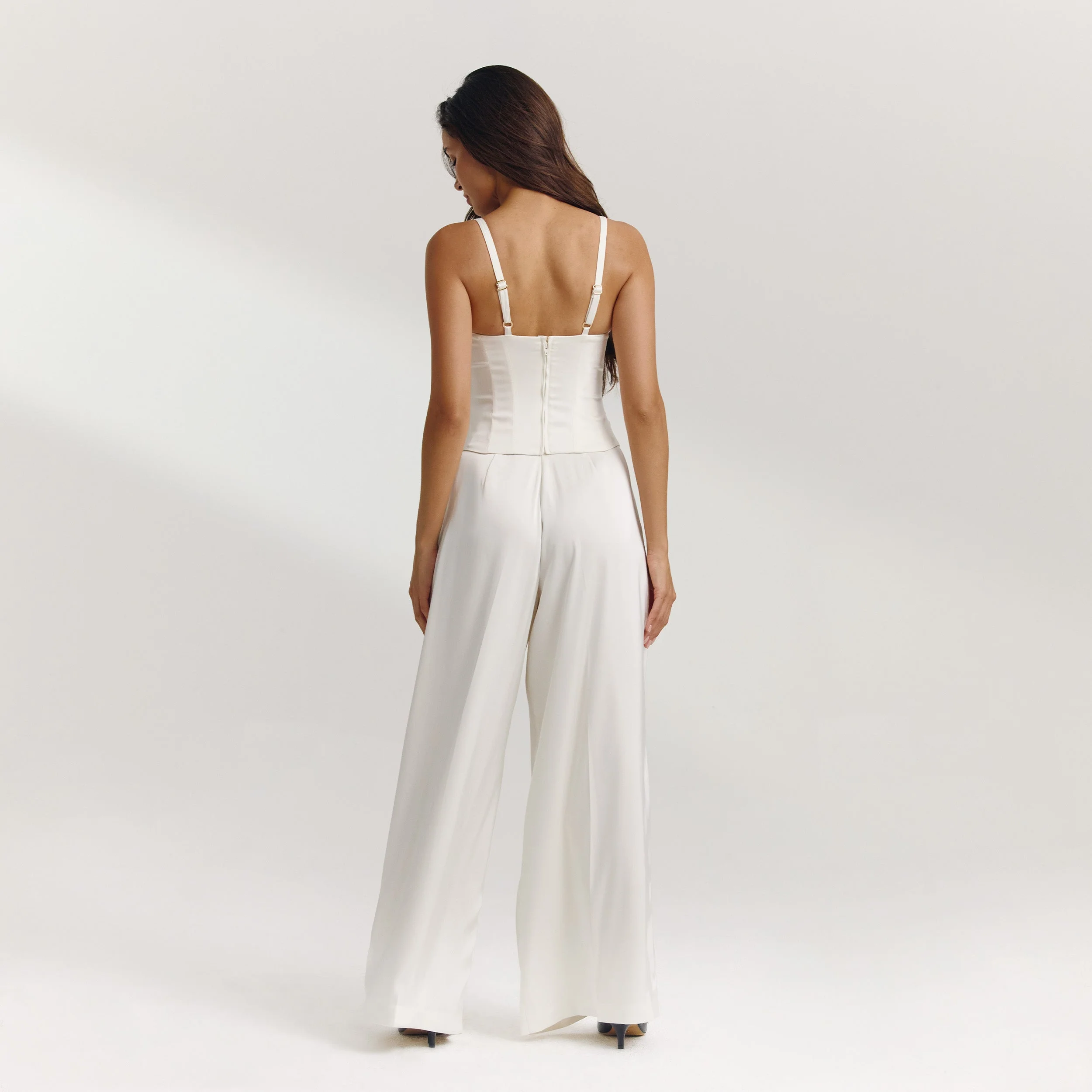 Satin Wide-Leg Trousers - Off White - Image 6